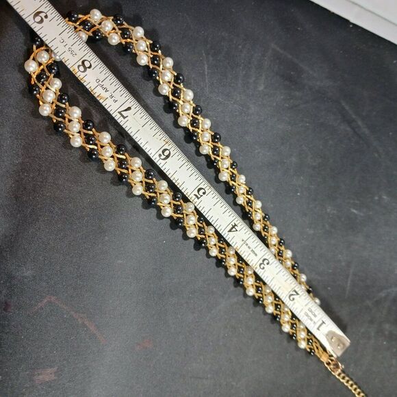 Vintage Exquisite Custom Handmade Woven Bead Gold Tone Choker Necklace - Picture 9 of 9